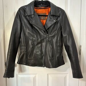 FIRST CLASSIC WOMEN'S LARGE BLACK LEATHER MOTORCYCLE JACKET HEAVY